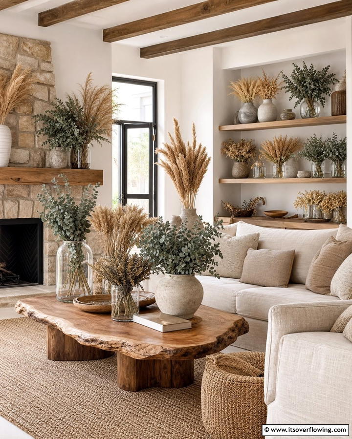 Display Dried Botanicals - 25 Earthy Living Room Decor Ideas for a Cozy Ambiance