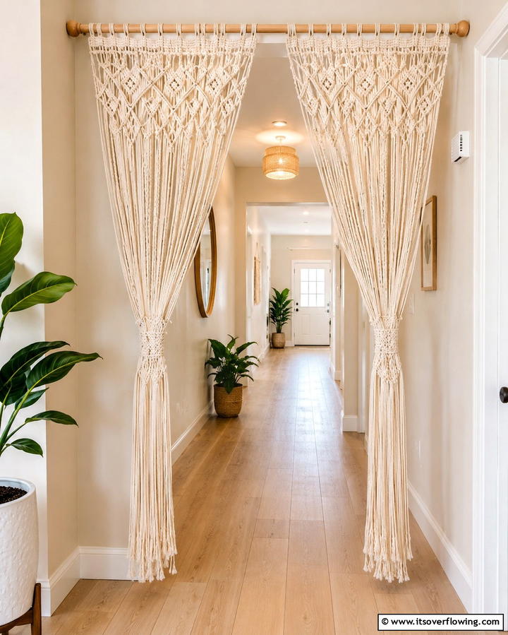 Display Macrame Curtains - 30 Bohemian Hallway Decor Ideas for a Welcoming Entryway