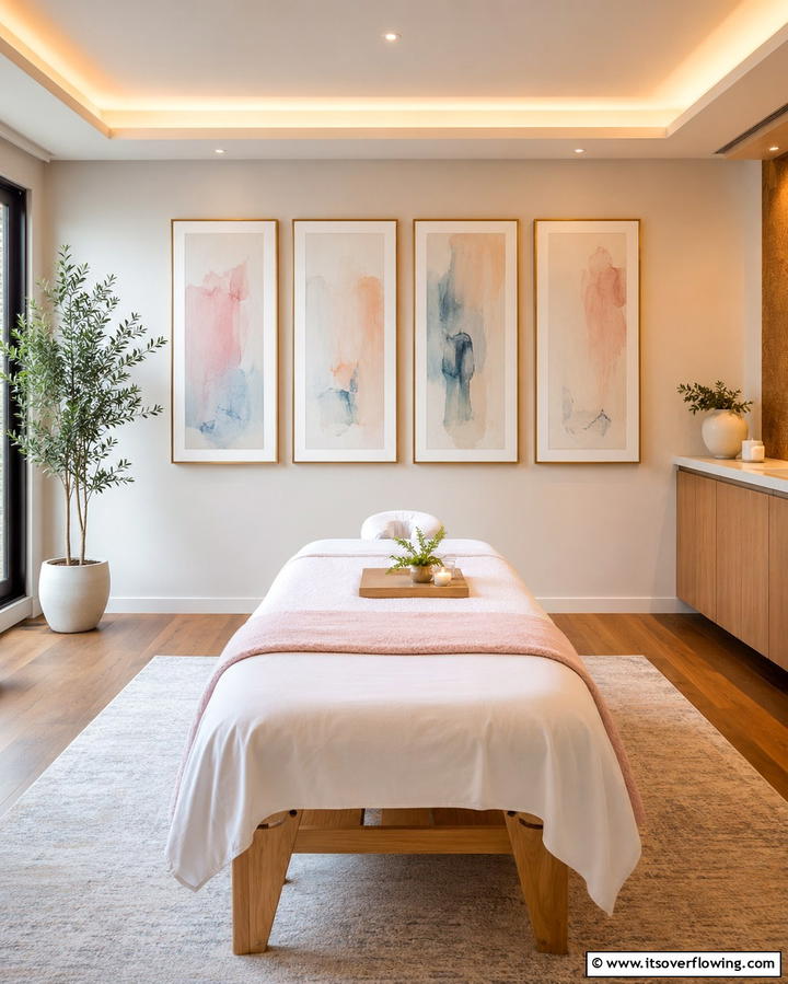 Display Relaxing Artwork - 25 Massage Room Setup Ideas for Ultimate Relaxation