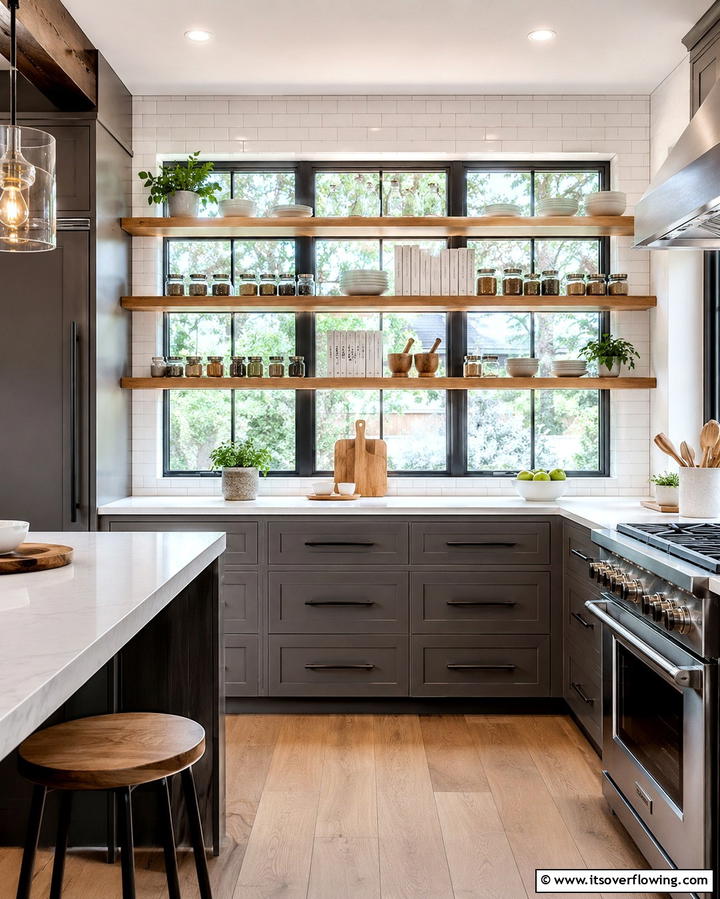 Display Shelving - 25 Kitchen Bay Window Ideas for a Bright Cooking Space