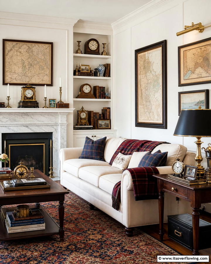 Display Vintage Accessories - 20 Preppy Living Room Ideas for a Chic Space