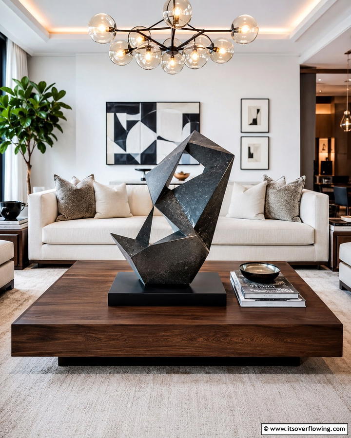 Display a Unique Sculpture - 25 Coffee Table Decor Ideas for Stylish Living Rooms