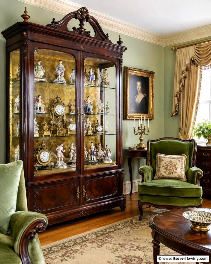 Display of Antique Collectibles - 25 Victorian Living Room Ideas for Elegant Spaces