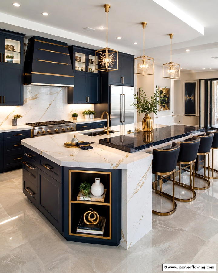 Distinctive Bar Seating - 30 Art Deco Kitchen Ideas for Timeless Elegance