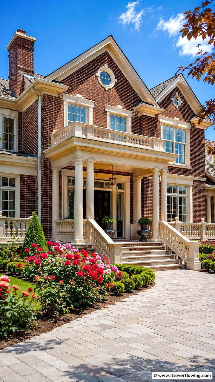 Distinctive Brick Brown with Elegant Cream Finishes - 30 Exterior Brick and Paint Color Combinations
