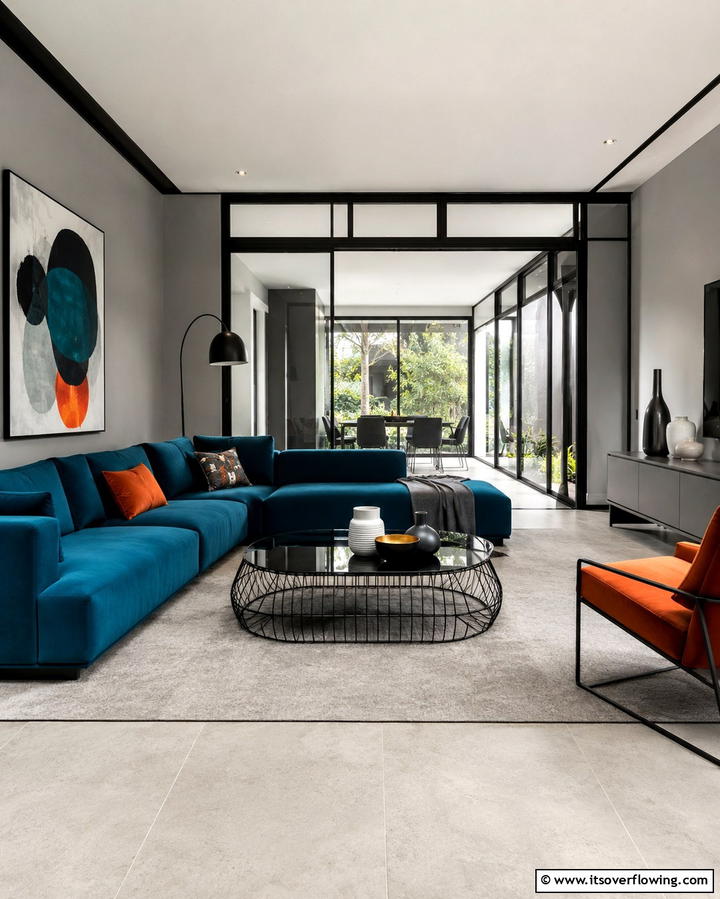 Distinctive Contemporary - 30 Living Room Grey Walls & Black Trim- Bold Contrast Ideas