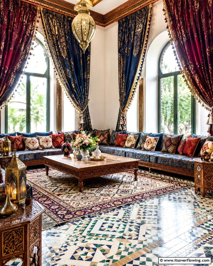 Distinctive Window Treatments - 30 Moroccan Living Room Ideas for Exotic Elegance