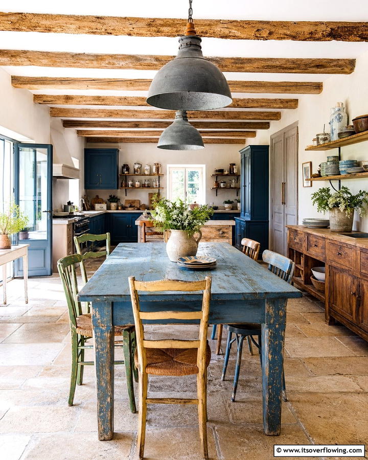 Distressed Blue Furniture - 20 Blue French Country Kitchen Ideas- Charming & Bright