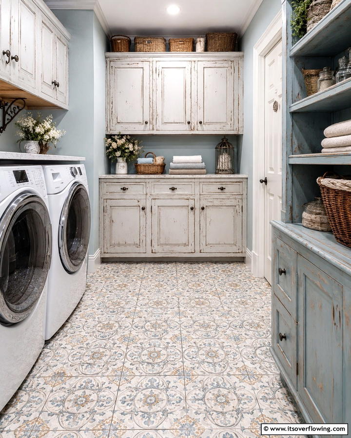 Distressed Cabinets - 20 Vintage Laundry Room Decor Ideas for a Retro Look