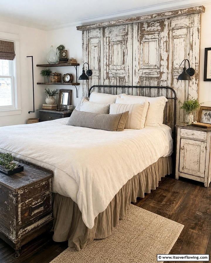 Distressed Door Details - 21 Farmhouse Bedroom Ideas for Rustic Comfort