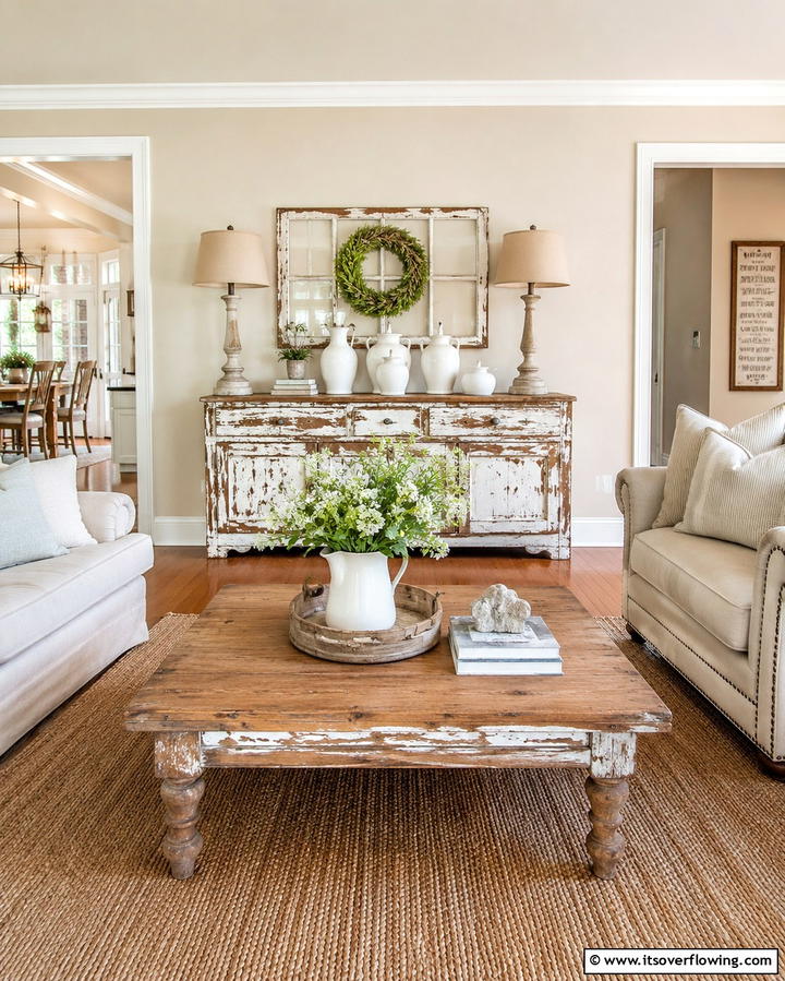 Distressed Furniture Pieces - 25 Magnolia Living Room Ideas for Timeless Elegance