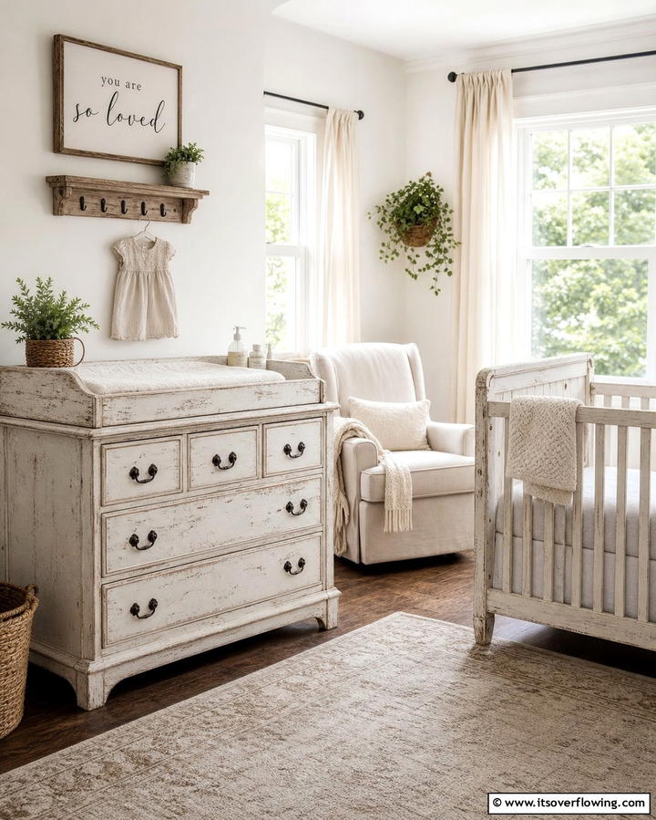 Distressed Furniture - 25 Farmhouse Nursery Ideas for a Cozy Baby Room
