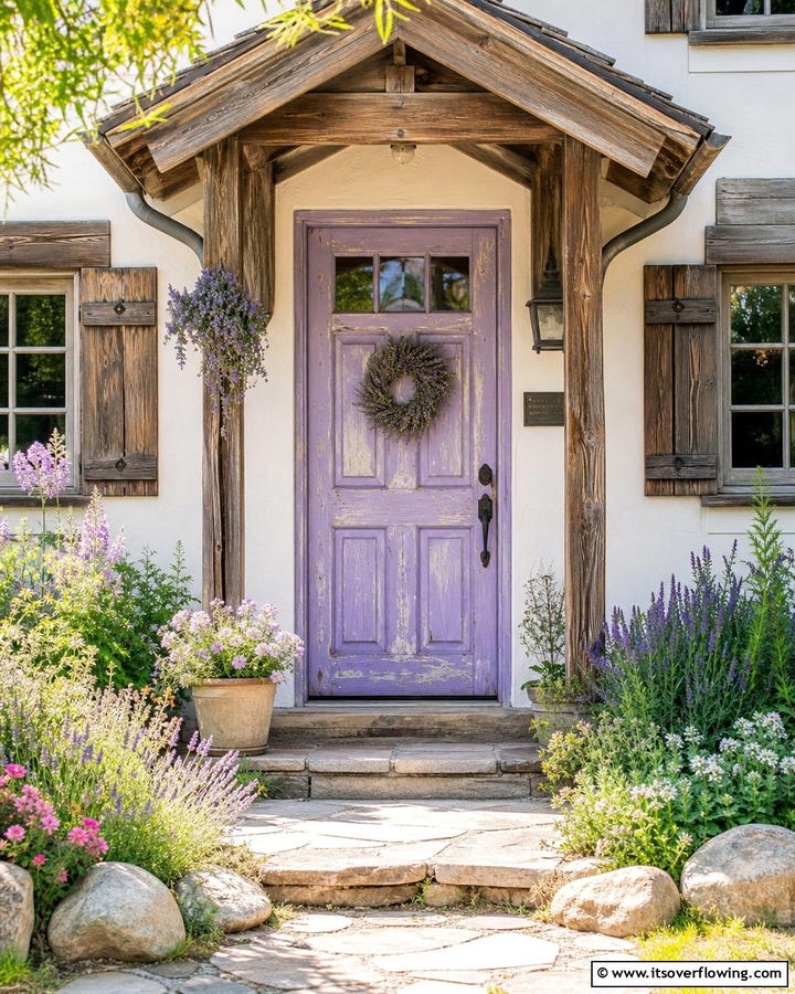 Distressed Lavender Finish for Rustic Charm - 20 Lavender Front Door Ideas for a Welcoming Entrance