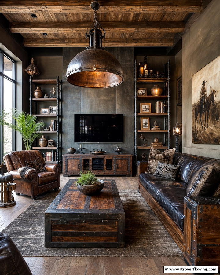 Distressed Metal Finishes - 30 Western Living Room Ideas for Cozy Rustic Ambiance