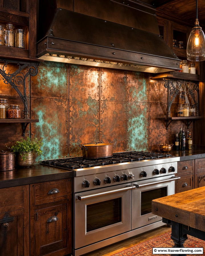 Distressed Metal Sheets - 25 Rustic Backsplash Ideas for a Farmhouse Kitchen