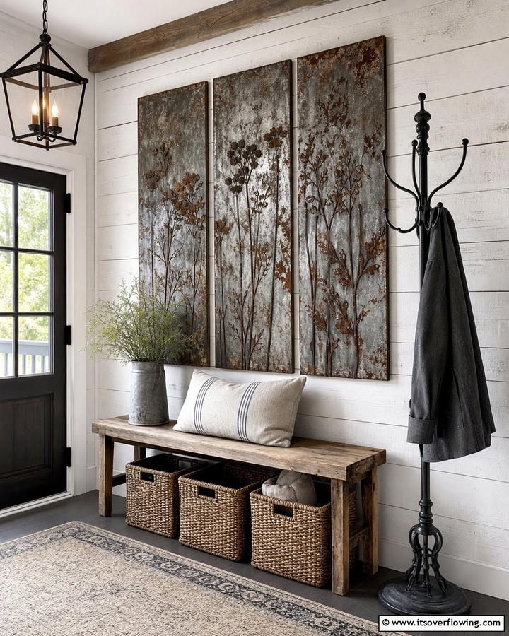 Distressed Metal Wall Hangings - 21 Farmhouse Wall Decor Ideas for Rustic Charm and Warmth