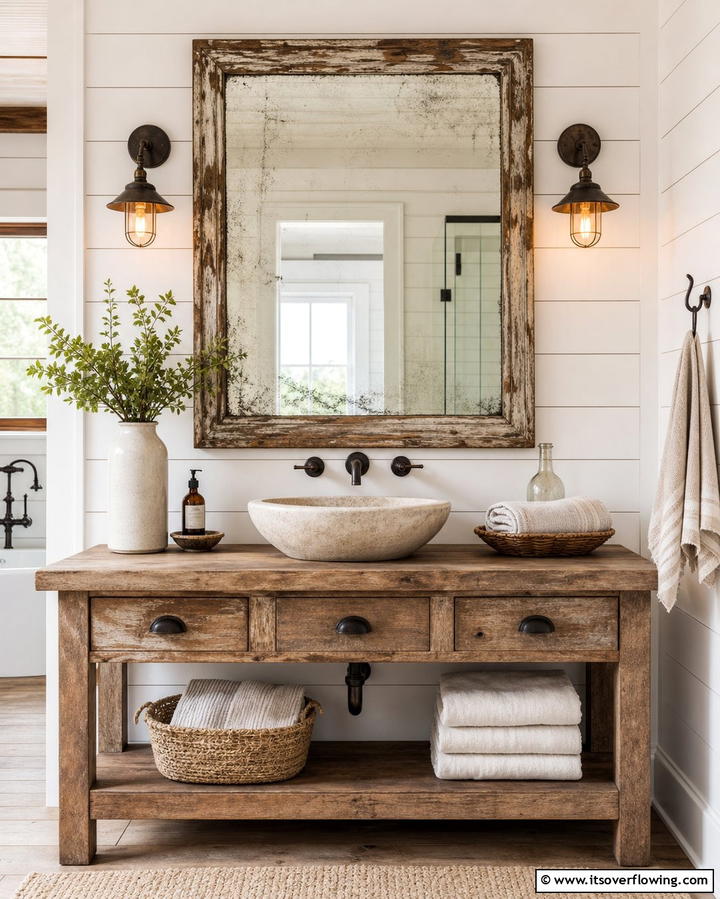 Distressed Mirrors - 25 Farmhouse Bathroom Ideas for a Rustic and Relaxing Retreat