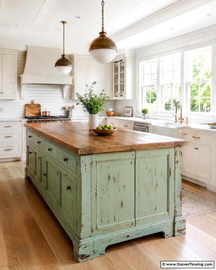 Distressed Paint Finish - 25 Rustic Kitchen Island Ideas for a Cozy Cooking Space