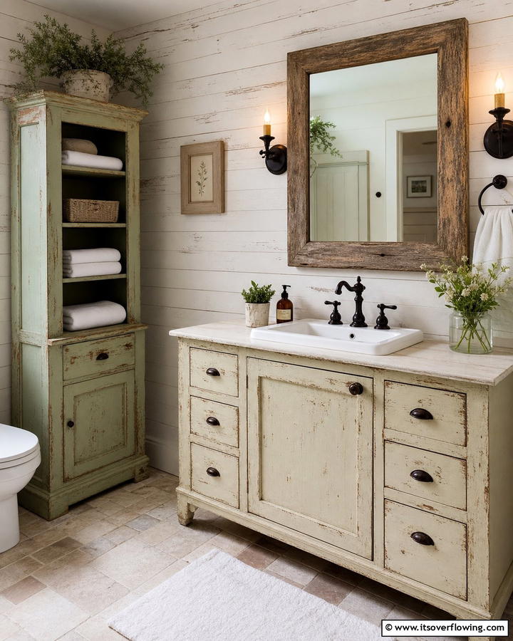 Distressed Paint Finishes - 21 Country Bathroom Ideas with Vintage Farmhouse Charm