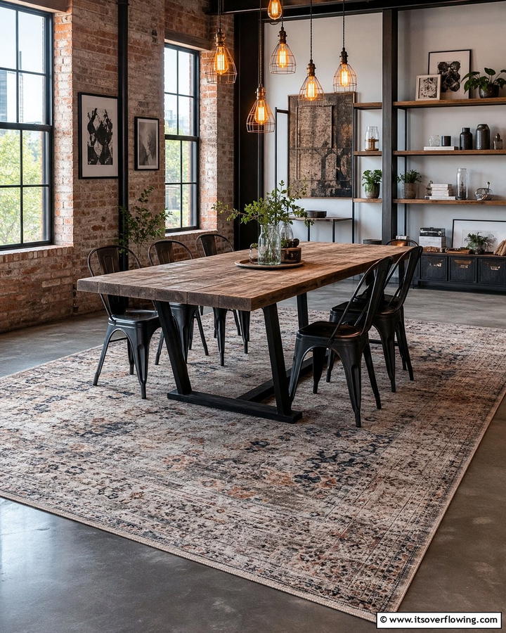 Distressed Rugs - 20 Industrial Dining Room Ideas for a Modern Look