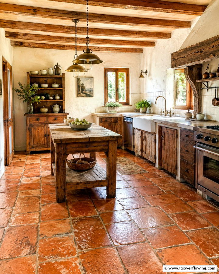 Distressed Terracotta Finish - 25 Terracotta Kitchen Floor Ideas for a Rustic Charm
