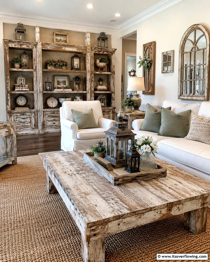 Distressed Wood Accents - 25 Shabby-Chic Style Living Room Ideas for a Vintage Look