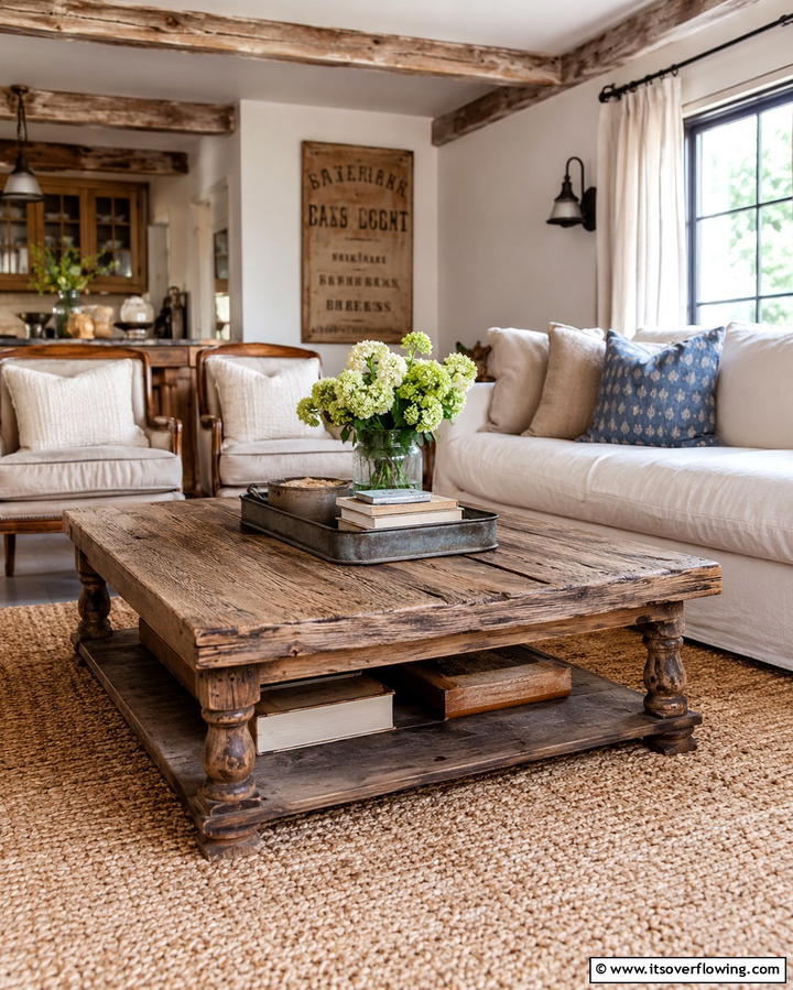 Distressed Wood Coffee Tables - 25 Farmhouse Living Room Ideas for a Rustic Charm