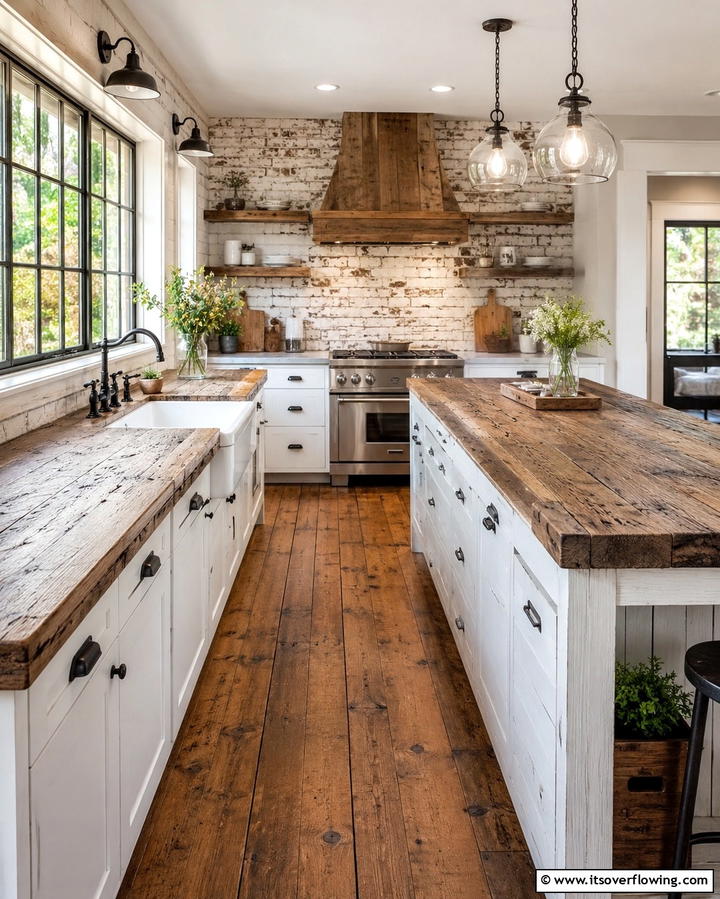 Distressed Wood Countertops - 30 Rustic White Kitchen Ideas for Timeless Farmhouse Style