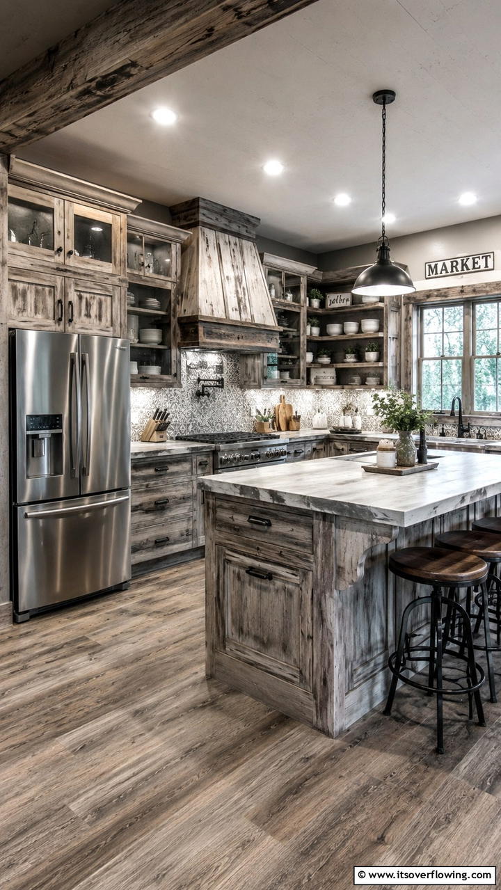 Distressed Wood Details - 30 Cabin Kitchen Ideas- Rustic and Cozy Cooking Spaces