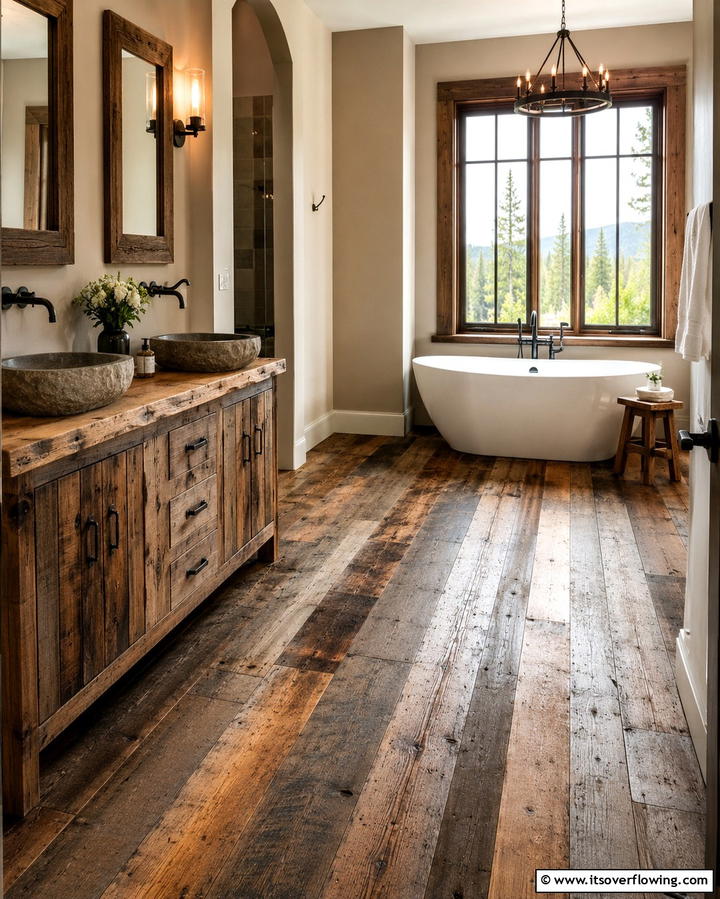 Distressed Wood Flooring - 20 Western Bathroom Ideas for a Rustic and Relaxing Retreat