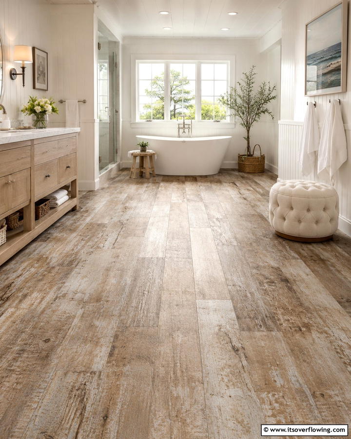 Distressed Wood Flooring - 25 Rustic Bathroom Ideas for a Cozy Feel