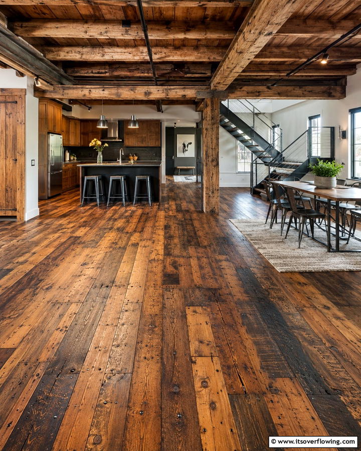 Distressed Wood Flooring for Rustic Appeal - 25 Steampunk Interior Design Ideas for Unique Homes