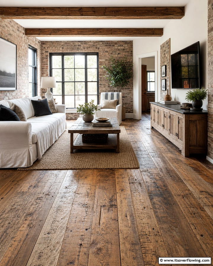 Distressed Wood Floors - 25 Living Room Wood Floor Ideas for a Warm Ambiance