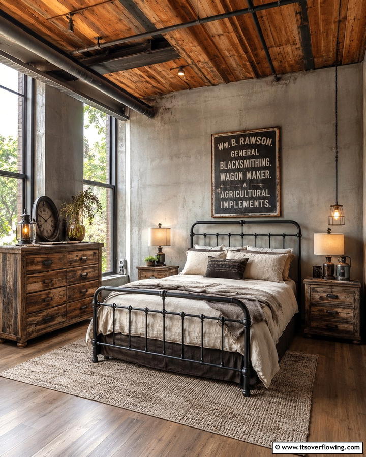 Distressed Wood Furniture - 25 Industrial Bedroom Ideas- Urban & Stylish Designs