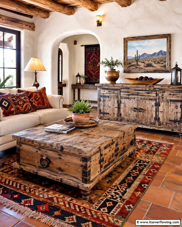 Distressed Wood Furniture for Rustic Charm - 30 Warm Southwestern Living Room Decor Concepts