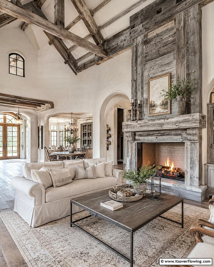 Distressed Wood Revival - 30 French Country Fireplace Ideas- Rustic Charm