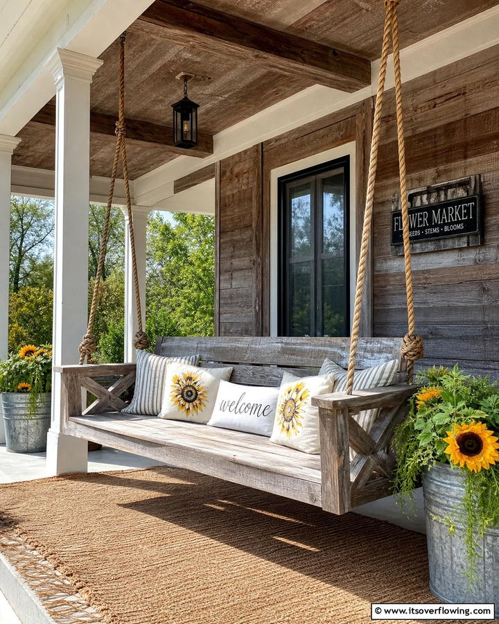 Distressed Wood Swing Set - 30 Rustic Front Porch Ideas for a Welcoming Entryway
