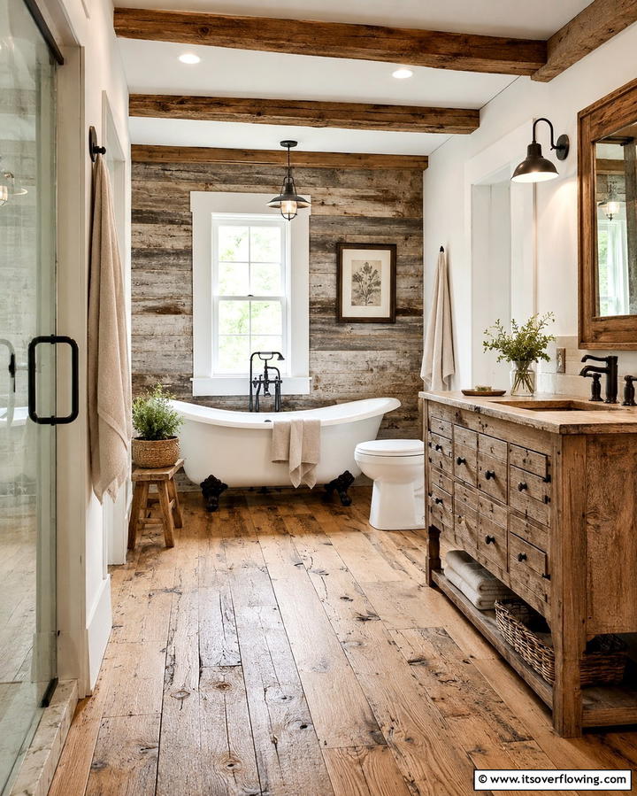 Distressed Wood for a Rustic Touch - 30 Wood Floor Ideas for Bathrooms- Warmth Meets Function