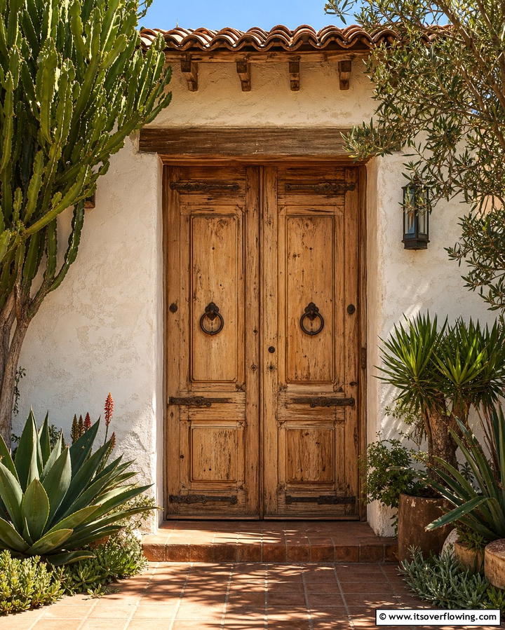 Distressed Wooden Doors - 25 Mediterranean Front Door Ideas for a Warm Welcome