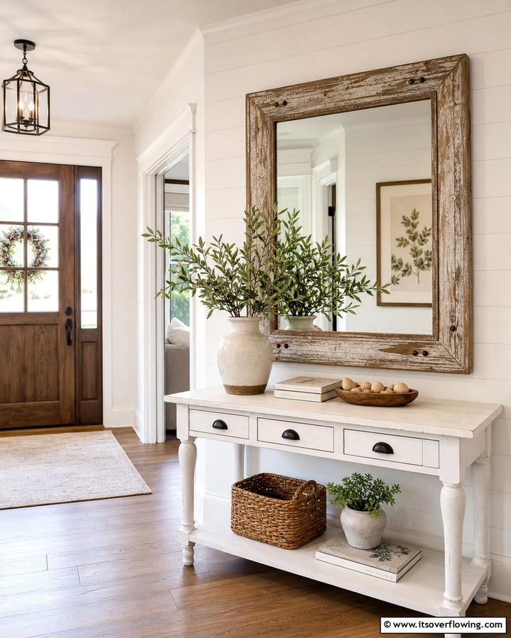 Distressed Wooden Mirrors - 25 Farmhouse Entryway Ideas for a Warm and Welcoming First Impression