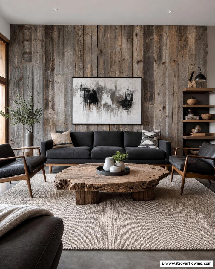 Distressed Wooden Panels - 21 Rustic Living Room Ideas for Cozy Natural Interior Designs
