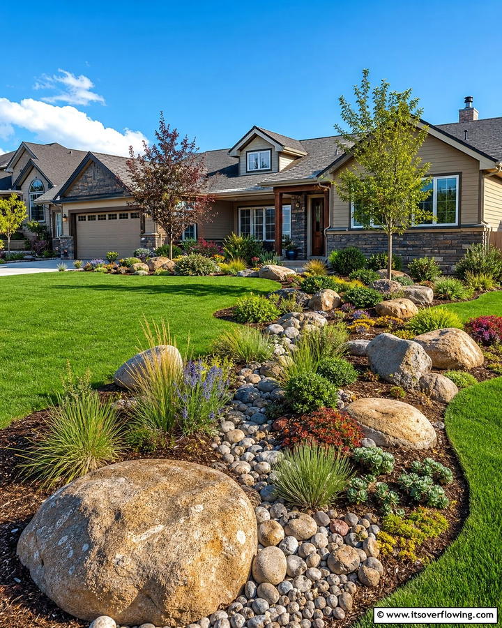 Diverse Rock Clusters - 21 Front Yard Landscaping Ideas With Rocks and Mulch