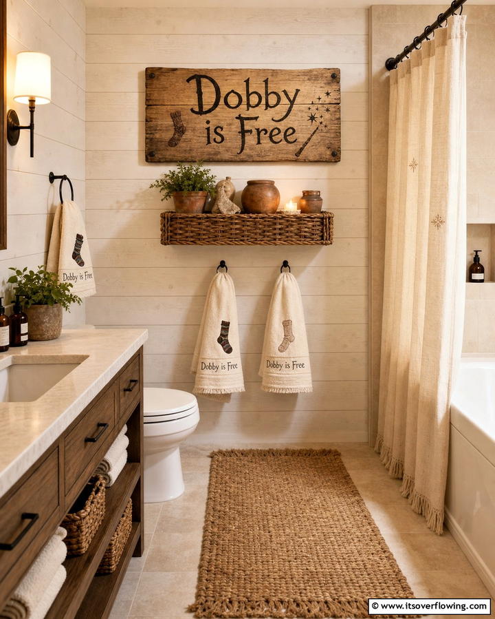 Dobbys Freedom Sign - 20 Harry Potter Bathroom Ideas for Magical Spaces