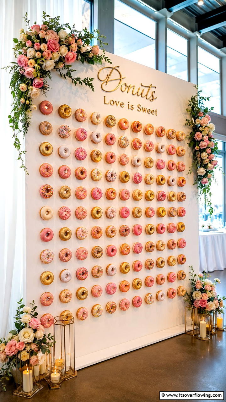 Donut Wall Delight - 21 Delicious Wedding Dessert Ideas for a Sweet Celebration