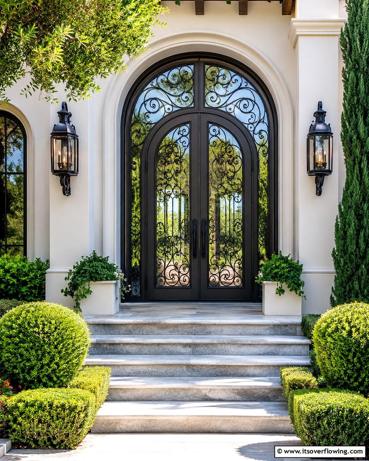 Doors with Glass Panels and Wrought Iron Overlays - 25 Spanish Style Front Door Ideas for Curb Appeal