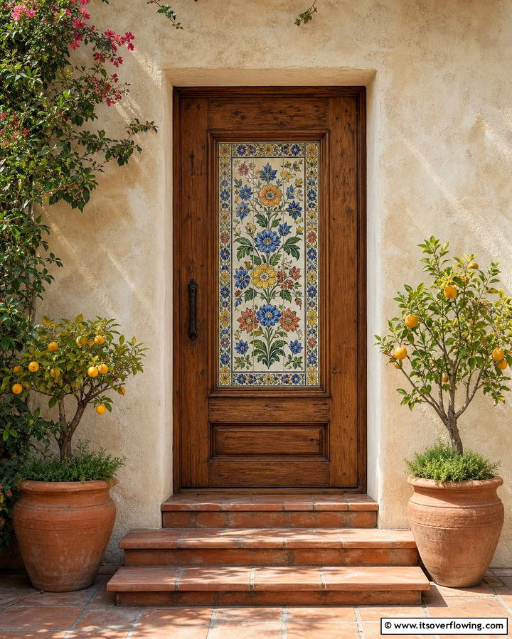 Doors with Hand Painted Tiles - 25 Mediterranean Front Door Ideas for a Warm Welcome