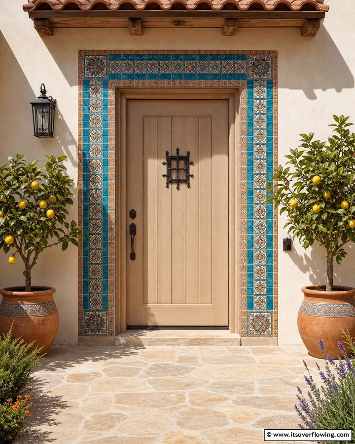 Doors with Mosaic Tile Surrounds - 25 Mediterranean Front Door Ideas for a Warm Welcome