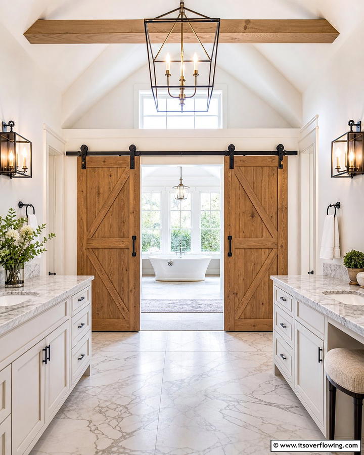 Double Barn Doors - 20 Bathroom Barn Door Ideas for Space Saving
