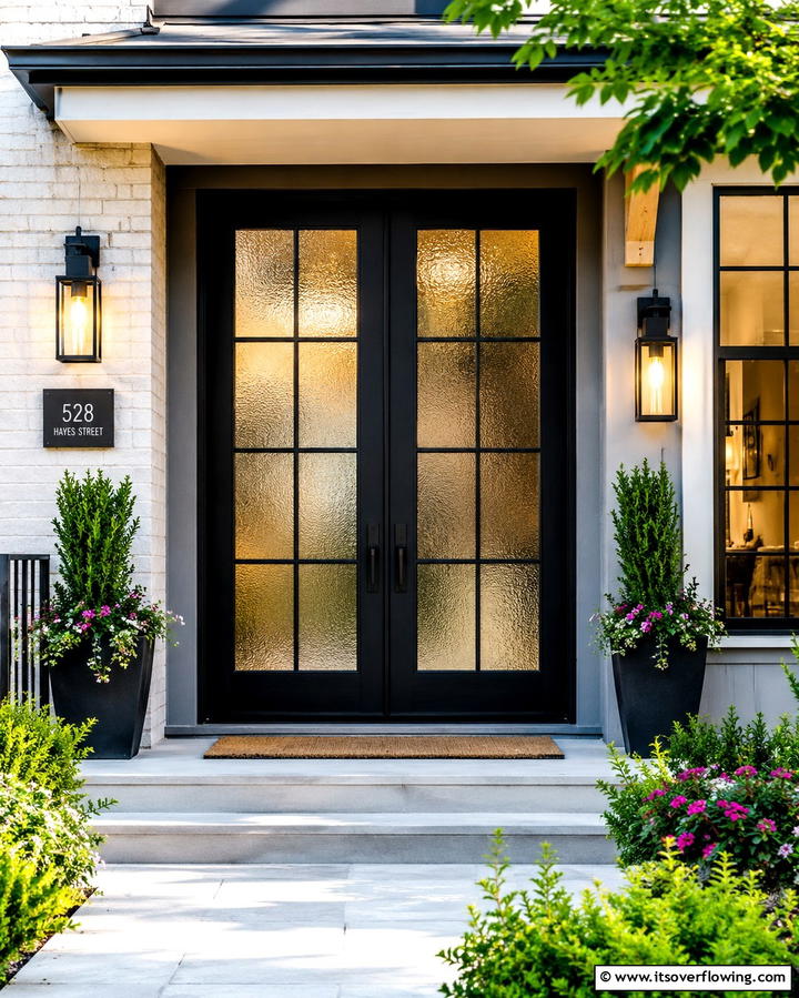 Double Door Entry with Glass Panels - 25 Modern Cottage House Exterior Ideas for a Charming Look