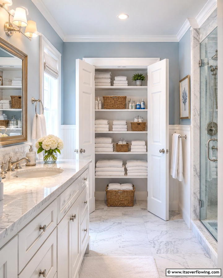 Double Door Linen Closet - 25 Bathroom Closet Ideas to Maximize Storage and Style